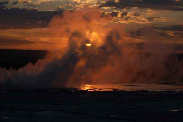 geyser at sunset,  Yellowstone
